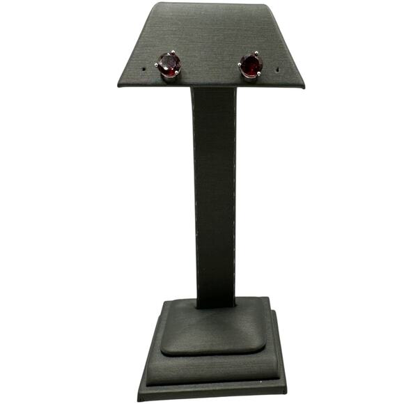 14K White Gold Garnet Stud Earrings with Costco Certificate 1.7 grams - Picture 2 of 8
